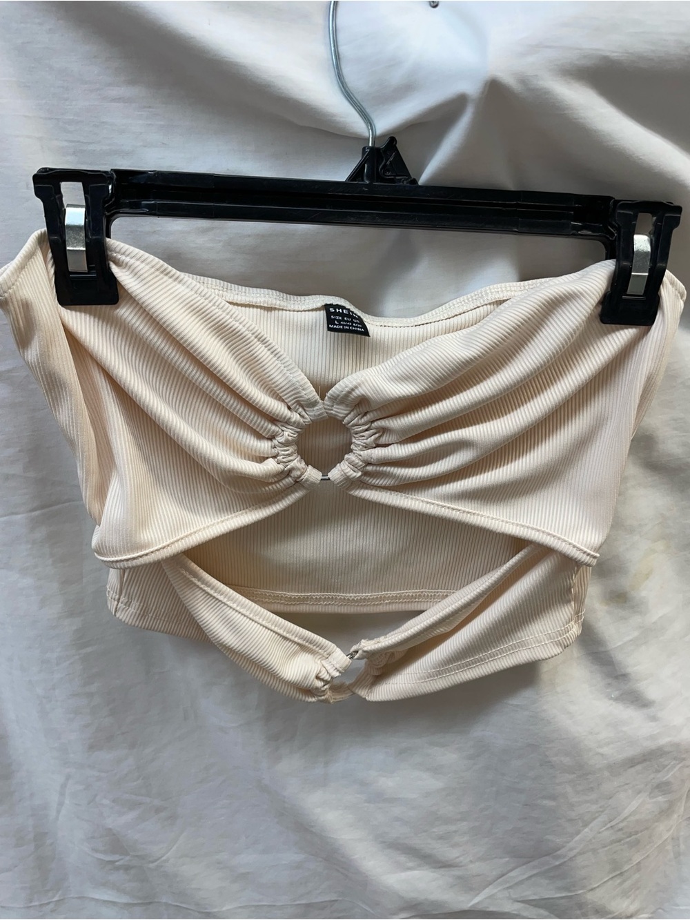 SHEIN Ribbed Strapless O-Ring Crop Top in Beige ladies sz L